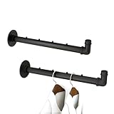 IBUYKE Kleiderstange Wandmontage 2 Stück, 40cm Metall Industrierohr Garderobenstange für die Wand, Multifunktionale Rustikale Kleiderständer Wandmontage für Schlafzimmer Wohnzimmer, Schwarz TYJ008H-2