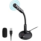 Veetop USB Mikrofon PC und Laptop, Standmikrofon mit 360 Grad Aufnahmefähigkeit, Rauschunterdrückung und EIN-Knopf Schalter