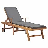 ShGaxin Sonnenliege mit Auflage Massivholz Teak Dunkelgrau, Gartenliege, Liegestuhl, Sonnenstuhl, Sonneninsel Outdoor, Liegen, Gartenmöbel, Bäderliege, Relaxliege - 48023