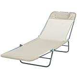 Outsunny Klappbare Sonnenliege mit verstellbarer Rückenlehne und Kissen, Garten-, Strand- und Campingsonnenliege, Beige