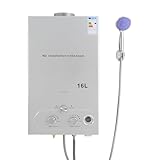 32KW Gas Durchlauferhitzer, Durchlauferhitzer mit LPG-Betrieb, Instant Heißwasserbereiter mit Duschkopf und Duschschlauch, 0,15bar Startwasserdruck, für Campingplätze, Wohnwagen, Mobilheime (16L)