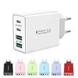 USB C Ladegerät, 4-Ports USB Stecker Schnellladegerät Mehrfach Netzteil USBC Fast Charger PD Power Adapter Ladestecker USB Schnellladen für iPhone 16 15 14 13 12 11 Pro Max, iPad, Samsung,Handys