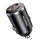 MOSWAG Zigarettenanzünder USB Ladegerät, Mini Autoladegerät USB C QC 3.0, Dual Ports Schnellladegerät Autoladegerät Für iPhone 16 15 Samsung Galaxy und Mehr