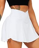 Navneet Tennisrock Damen Minirock Skort Hosenrock Kurz Rock mit Hose Faltenrock Sommer Golf Sportrock Mini Skirt Eisweiß M