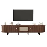 LANTRO JS TV Kommode, In Nussbaum Dunkel, Rattan Design, TV Lowboard mit Verstellbaren Füße, 30 kg Belastbarkeit, Lowboard Wohnzimmer, 180x40x40cm