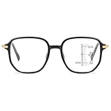 Lanomi Mode Gleitsichtbrille Blaulichtfilter Herren Damen Kunststoffe Groß Rahmen Progressive Multifokale Lesebrille Unregelmäßige Gleitsicht Brille Helles Schwarz Gleitsichtbrillen 1.5