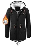 Vijamiy Winterjacke Herren Fleece Gefüttert Winterparka Mit Kapuze Warm Winddicht Lang Mantel Herren Winter Outdoor Parka Jacke(Schwarz,XL)