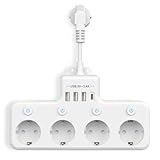 Steckdosenleiste mit USB, 4 Fach Mehrfachsteckdose Mit Einzelschalte Mehrfachsteckdose Mit 3 USB & 1 Type-C (5V 3.4A) für Küche Wohnzimmer Schlafzimmer Büro