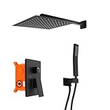 Unterputz Duscharmatur Set Schwarz, Duschsystem Unterputz mit 30x30cm Kopfbrause Regendusche, Duschset mit Handbrause,Duschamaturenset Schwarz