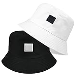 flintronic Fischerhut Bucket Hat, 2 STK Unisex Baumwolle Smiling Face Hut, Faltbarer Fischerhüte, Outdoor Sommerhut Sonnenhut, Reversibel Freizeithut für Wandern Camping Reisen Angeln (Schwarz+Weiß)