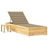 Garten-Sonnenliege mit Tisch und Auflage Kiefer Imprägniert, Gartenliegestuhl Strandliege Relaxliege für Strand Garten Terrasse Camping3065927