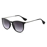 SUNGAIT Vintage Runde Damen Sonnenbrille Klassischer Retro Designer Stil(Matte Schwarz/farbverlauf Grau)-SGT567
