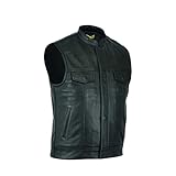 Leatherick Herren Anarchy Club-Stil Rindsleder Motorrad Leder Weste Schwarz - L52