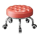 Rollhocker PU Leder Rollsitz 360 ° Drehbar Niedrige Runde Hocker Mit Universal Rollen for Home Massage Garten Büro Garage Shop Fitness Sport(Red)