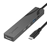 SABRENT Multi-Port-USB-C-Hub mit HDMI 4K@60 Hz, 3X USB-Anschlüsse, unterstützt Power Delivery (PD3.0) 90 W über USB C zum Aufladen Ihres Laptops oder Telefons, Robustes Aluminiumgehäuse (HB-SHPU)