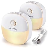 AUVON LED Nachtlicht mit Bewegungsmelder, Aufladbar USB Nachtlicht Kinder mit 3 Modi (Auto/ON/OFF), Warmes weißes Nachtlampe für Kinderzimmer, Schlafzimmer, Badezimmer, Gang [2 Stück]