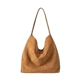 Gluckstar Handtasche Damen Groß, Künstliche Wildleder Tasche Damen,Shopper mit Magnetverschluss, Elegante Tasche für Frauen, Modische Schultertasche (Khaki)