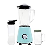 Juanita Mix & Go Standmixer, 800 W, Glaskanne 1 l, Flasche 600 ml zum Mixen und Mitnehmen, Vintage-Geschenkkrug, Turbo, Retro-Stil, himmelblau, leicht zu reinigen