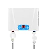 JJsdwin Mini Durchlauferhitzer Tankless, Elektrischer Durchlauferhitzer mit LED Digitalanzeige Panel, Warmwasserbereiter für KüChen und SpüLbecken (5500W, Weiß)