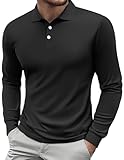 PINSPARK Golfshirts Herren Langarm Poloshirt Herbst Atmungsaktiv Schnelltrocknend Polohemd UPF 50+ Polo Shirt Casual Jogging Fitness Sportshirt Schwarz L