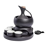 Japanisches Sake-Set aus Keramik mit Wärmer und Tablett, mattiertes schwarzes japanisches Sake-Set aus Keramik, heißes Saki-Getränk, traditionelles Retro-Porzellanhandwerk, Restaurant-Sake-Tasse,