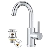 FORIOUS Wasserhahn Bad Hoch mit Ablaufgarnitur,360° Drehbar Edelstahl Waschtischarmatur Hoch mit Warm/Kaltwasser Mischbatterie Einfache Montage für Badezimmer Waschbecken