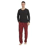 LANBAOSI Herren Schlafanzug lang Zweiteiliger Pyjama Herren lang Warm Winter Langarm Shirt & Schlafanzughose Fleece Karierte Pyjamahose