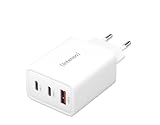 Intenso Power Adapter W65ACC, USB Netzteil mit 1 USB-A und 2 USB-C Anschlüssen, energie sparender GaN-Technologie und 65 Watt, weiß