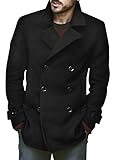 Runcati Herren Klassischer Zweireiher Mantel Slim Fit Winterjacken Casual Lange Jacke Warme Business Trenchcoat Schwarz Groß