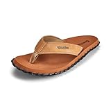 Gumbies Vegovert - Flip Flops aus recycelten Materialien - robuste Sohle aus wiederverwerteten Autoreifen, weiches Fußbett aus EVA und Algenschaum, bequemer Riemen aus veganem Leder - Tan, 39