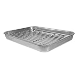 ARTIBETTER Grillölfilterplatte Kleine Grillplatte Ofenbratenpfanne Ölfilter-Ablasswanne Grillpfanne für Meeresfrüchte Bräter mit Rost Truthahn-Bräter Ölfilterschale Edelstahl 304 Silver