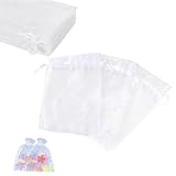 Sufune Organzasäckchen Hochzeit Weiß Organza Beutel 10 * 15CM, 50 Stück Garten Schutzbeutel mit Zugband, Bonbons Geschenk Schmuckbeutel, Geschenktüten für Hochzeiten