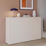 Forte Alice Springs Kommode 150 155, modernes, großes Sideboard mit 3 Schranktüren, Flur, Wohnzimmer, Schlafzimmer, Holzwerkstoff, Kaschmir/Beige, 154,2 cm breit x 99,1 cm hoch x 34,9 cm tief