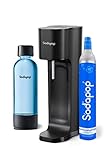 Sodapop Wassersprudler Joy Eco Starterset mit CO₂-Zylinder und 1x PET-Flasche | aus recyceltem Material | Schwarz | Höhe 43 cm