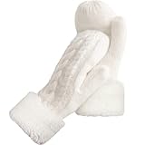 AURUZA Handschuhe Damen Winter Warme, Fäustlinge Damen Kinder Fausthandschuhe Winterhandschuhe Perfektes Weihnachts Geburtstags Geschenk für Damen Mädchen Mutter Tochter Liebhaber (Weiß 1)