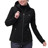 33,000ft Damen Softshelljacke Wasserdichte Winddichte Funktionsjacke Atmungsaktive Übergangsjacke Leichte Fahhradjacke mit Kapuze Windbreaker zum Laufen, Radfahren, Wandern，Schwarz 38