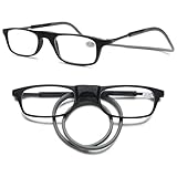 MAGIMODAC Damen Herren Lesebrille Faltbar Magnetverschluss Lesehilfe Sehhilfe Magnetische Lesebrillen mit flexiblem Halteband Schwarz Grau 1.50