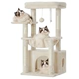 Heybly Kratzbaum, Katzenbaum mit Extra Großem, Weichem Katzenkorb, Katzenkratzbaum mit Geräumigem Katzenbett und Verstecktem Schlafplatz, Robusten Sisal-Kratzsäulen, Beige HCT008SM