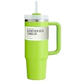 40oz/1.18l Thermobecher mit Strohhalm und Deckel, Auslaufsicher - Geschenke für Frauen Männer, Doppelwandiger Vakuum Edelstahl Thermobecher mit Griff und Stroh, Camping Travel Mug Becher (J)