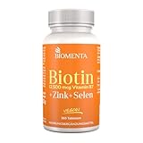 BIOMENTA Biotin + Zink + Selen - 365 BiotinTabletten hochdosiert mit 12.500 mcg Vitamin B7 / Stck. - vegan - Premiumqualität