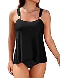 Svanco Tankini Damen Bauchweg mit Eleganten Trägern & Fließendem Layered Saum, Modest Zweiteilig Tankini Bademode