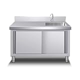Edelstahl-Spülbecken für den Außenbereich mit Schrank & Lagerregalen, Heiß- und Kaltwasserhahn, ideal für Waschküche, Restaurant, Innen- und Außenwerkbank