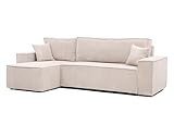 GREKPOL 244x145 Sofa mit Schlaffunktion (200x125) - Cord Sofa - Sofa 3 Sitzer - Beige Ecksofa mit Schlaffunktion und Bettkasten - Schlafsofa mit Bettkasten - Couch