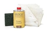 Orangenschalenöl Set - Natürliches Lösungsmittel gegen Überölung | Inkl. Ölsaugtücher & Schleifpad | Für Holzpflege, Reinigung & Verdünnung (1 L + 5 Ölsaugtücher)