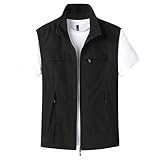 NARUPE Leichte Softshell-Weste für Herren, durchgehender Reißverschluss, schnell trocknend, Outdoor, Wandern, Freizeit, mehrere Taschen, Angeln, ärmellose Jacke, Schwarz , L