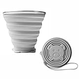 TAKUZA Faltbare Tasse Silikon Grau 300ml, Camping Tasse, Tragbarer Wasserbecher Reisebecher, Faltbare Silikon-Becher mit Kunststoff-Dichtungsdeckel, für Picknick, Camping, Wandern, Reisen