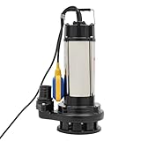 Tauchpumpe 1500W, Edelstahl Schmutzwassertauchpumpe (1271.33ft³/h Fördermenge, 72.18ftFörderhöhe), Tauchpumpe Flachsaugend, Ideal zum Pumpen von Wasser aus Schwimmbädern Kellern Teichen