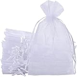 KAHEIGN 50Pcs Organzabeutel Schmuckbeutel Organzasäckchen, 20 x 30cm Organza Hochzeit Säckchen für Schmuck Party Beutel Geschenktüten (weiß)