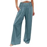 BIBOKAOKE Weite Hose Damen Sommer Wide Leg Pants Elegant Sommerhose Elastische Weites Bein Hose Bequeme Freizeithose Mit Taschen Business Hosen Baggy Stoffhose Palazzo Hose Locker Yogahose