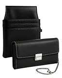 bhb Kellner Geldbörse Set – Kellnerbörse, Geldbeutel, Damen Herren Portemonnaie mit Holster und Kette, großes Münzfach, für Taxi, Restaurant, Pizza (Schwarz)